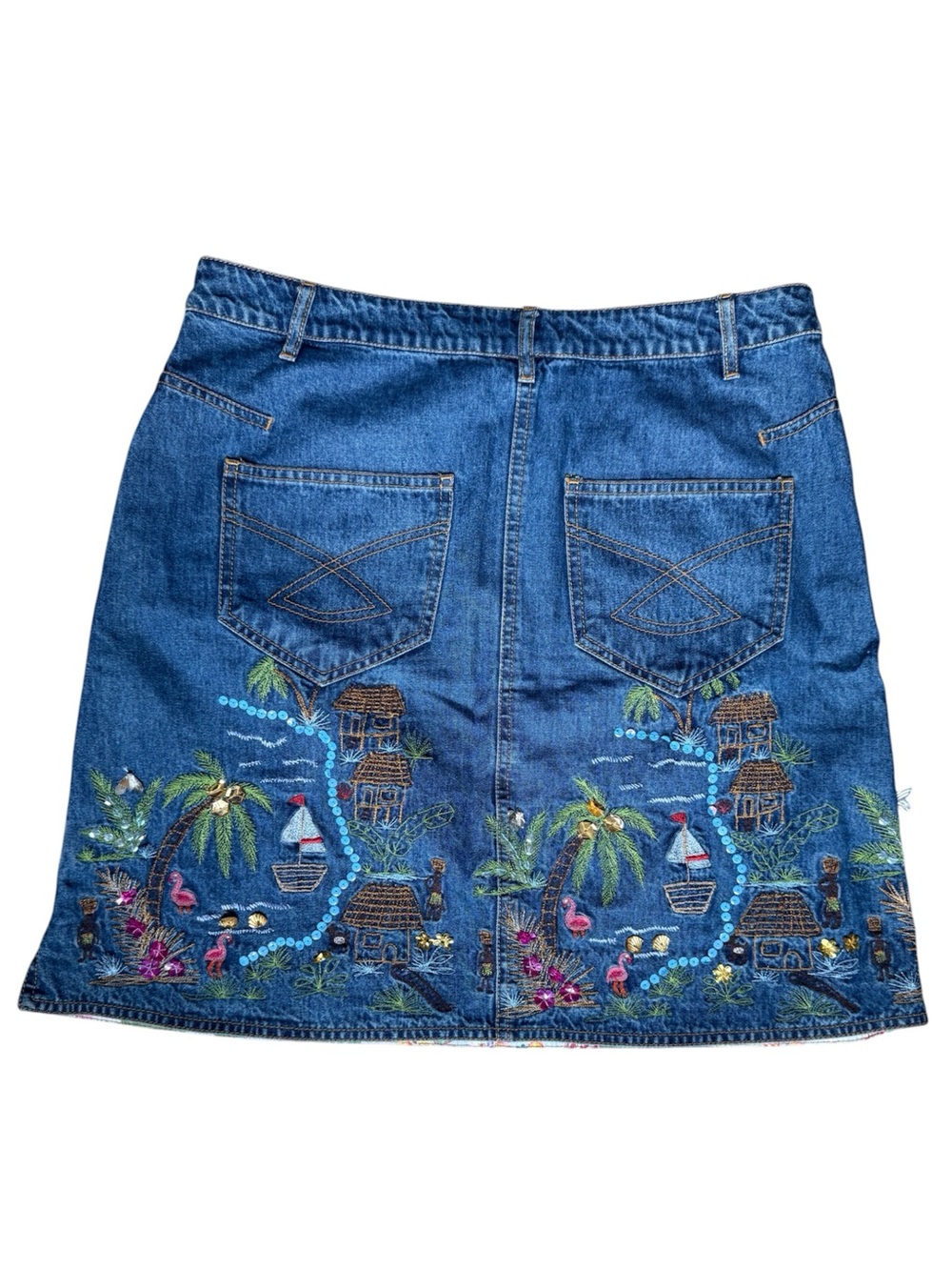 Oilily Blue Denim Mini Skirt with Tropical Embroidery - Picture 2 of 10